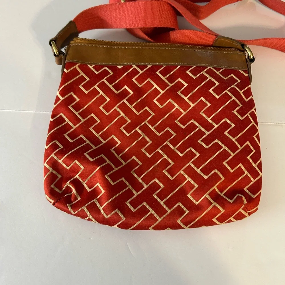 Tommy Hilfiger Red and Tan Crossbody Bag w/ Classic‎ “TH” print